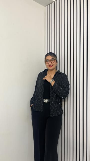 شومیز فول نگین مشکی فری سایز