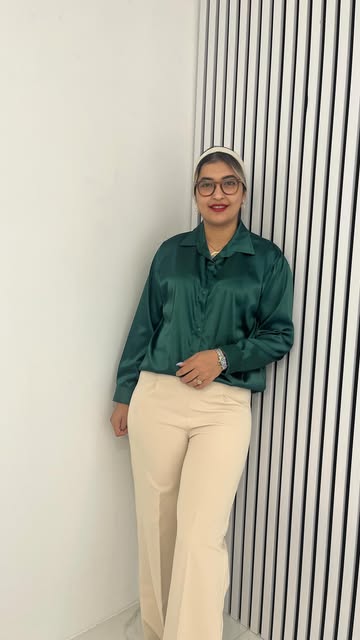 شومیز ساتن رنگ سبز فری سایز